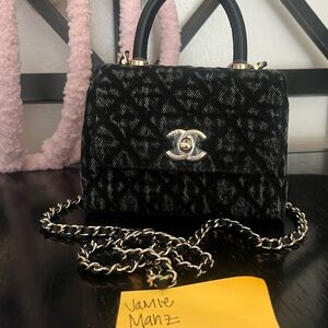 Brand New Chanel Nano Coco Handle In Washed Black Denim